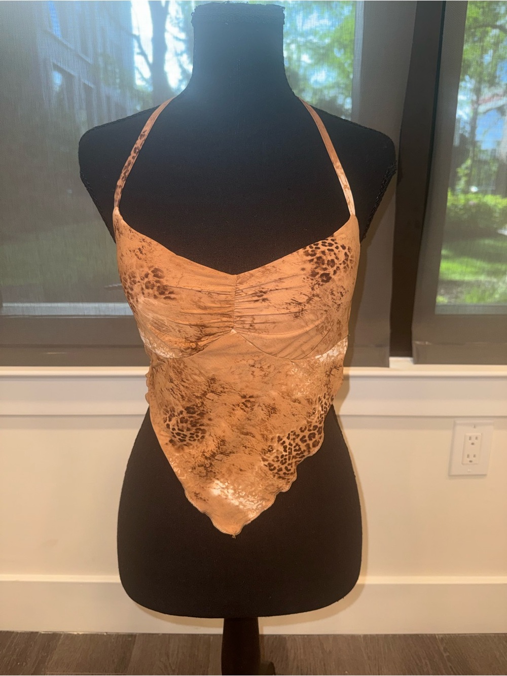 Fashion Nova Peach Animal-Print Halter Scarf Top